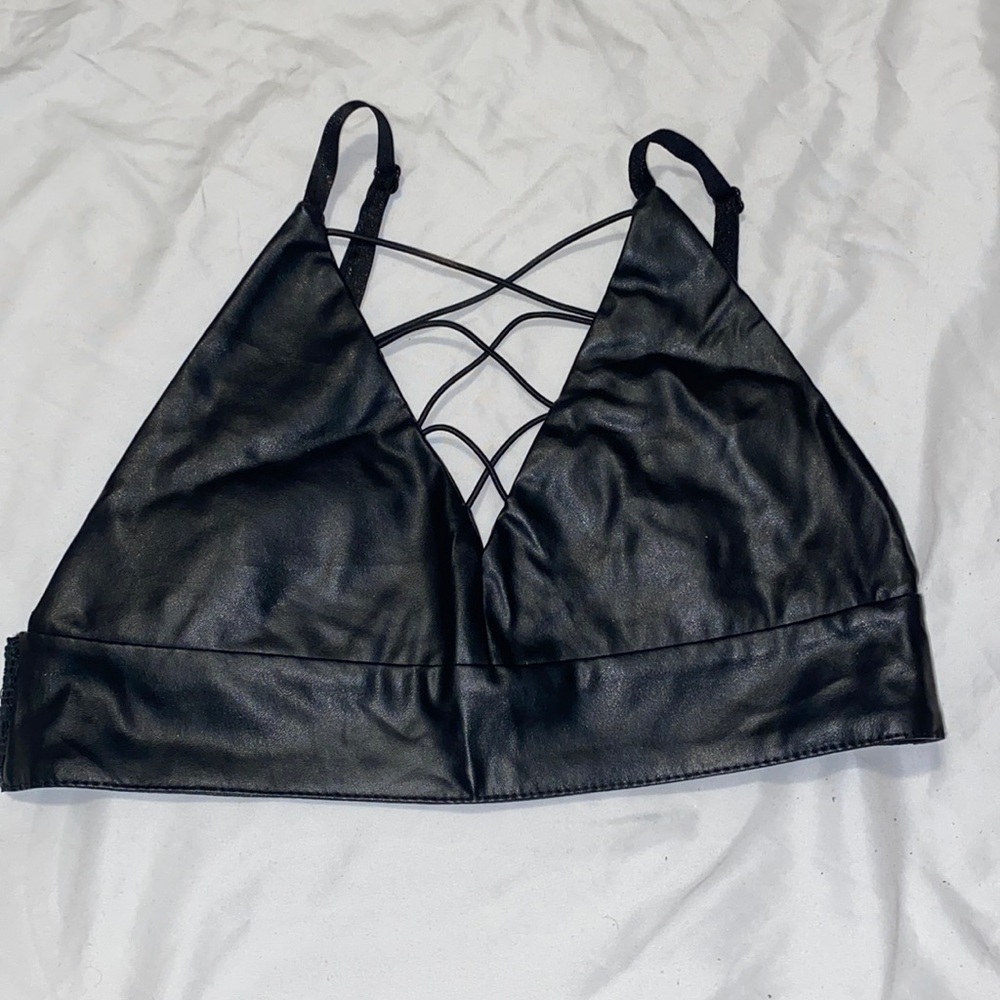 black leather crop top